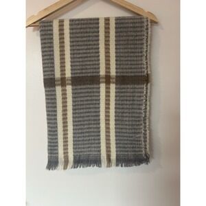 Anthropologie Gray White & Brown Plaid Chunky Cozy Rectangle Scarf